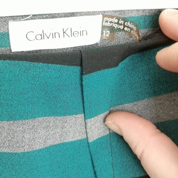 Calvin Klein Striped Fitted Sheath Midi Dress With Pleating Women's Size 12 - Picture 11 of 11